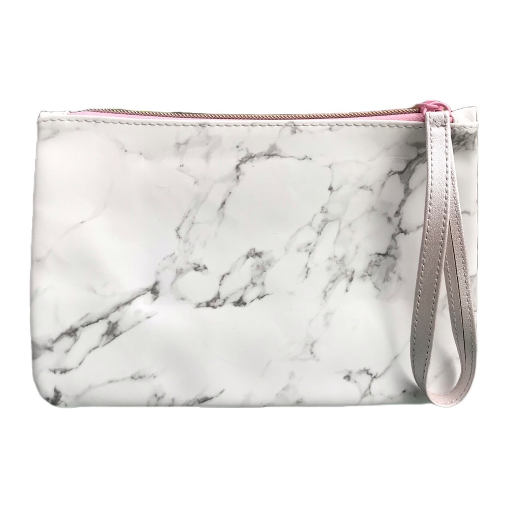 🔴 3/$15! Silver & Grey Marble Ipsy Glam Bag Wristlet Makeup Toiletries *NEW
